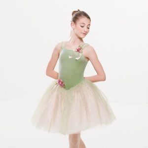 Women’s small light green floral ballet dance costume tutu